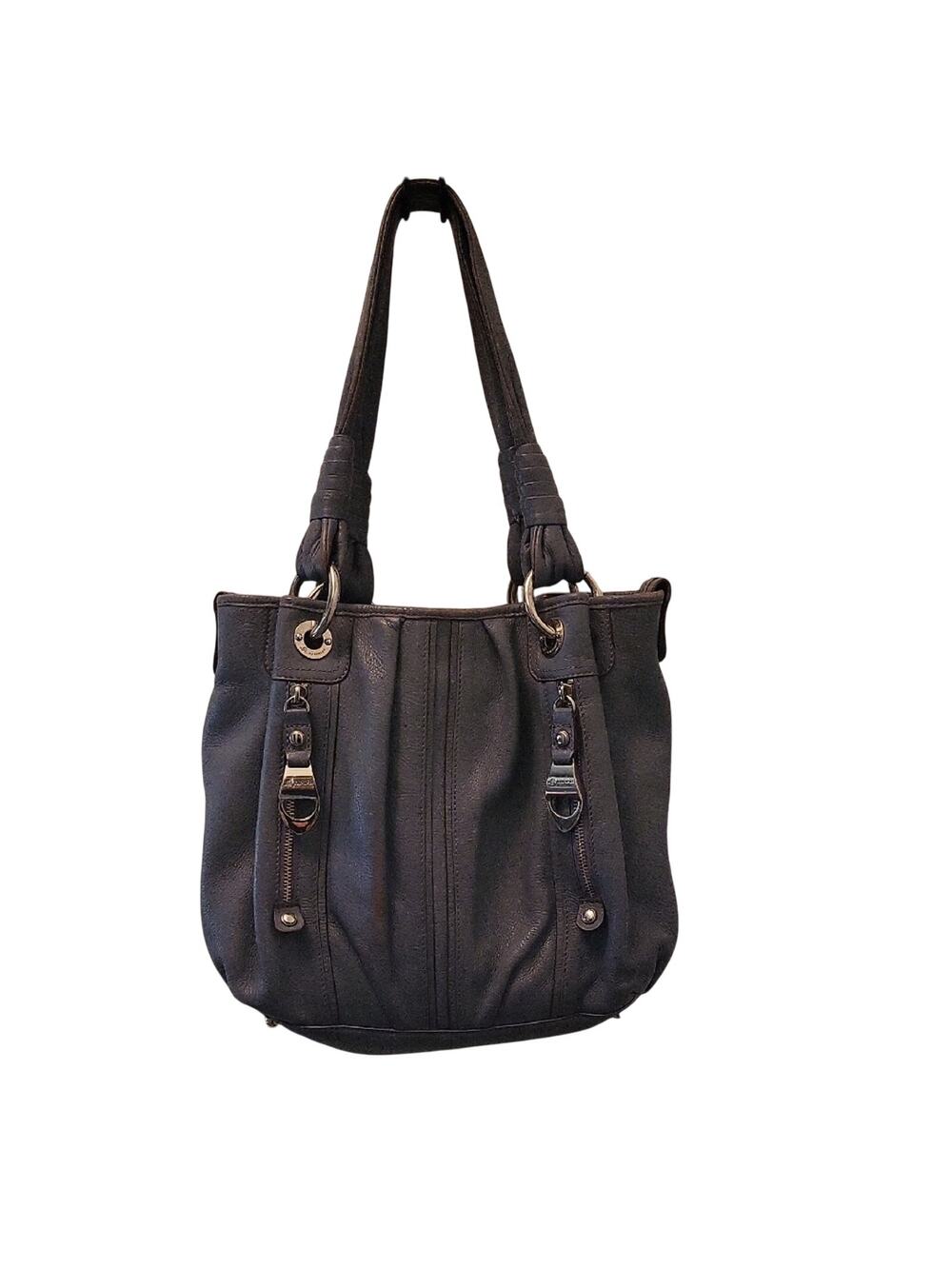 B. Makowsky Gray Leather Shoulder Bag Purse EUC